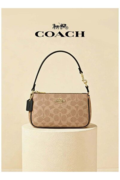 coach house حقيبة كتف ماهجونغ من القماش المميز للنساء