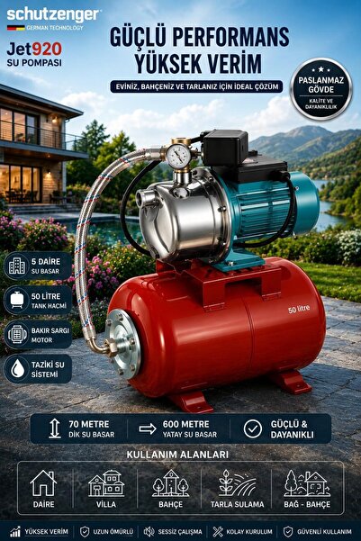 SCHUTZENGER 920JET SU POMPASI HİDRAFOR PASLANMAZ 50 LİTRELİK TANK BAKIR SARGI...