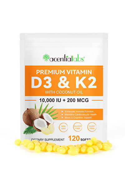ACENTIALLABS Vitamina D3 10.000 IU + K2 200mcg acentiallabs® – 120 Softgels c...