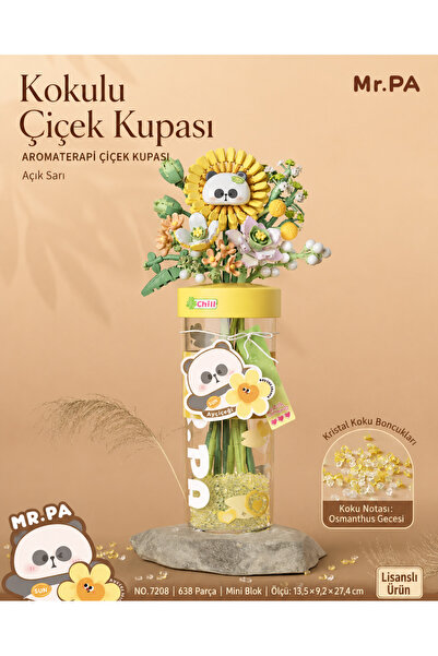 Buldug Panda ve Ayçiçeği Temalı Oda Kokulu Vazolu 638 Parça Lego Seti-Blok Oy...