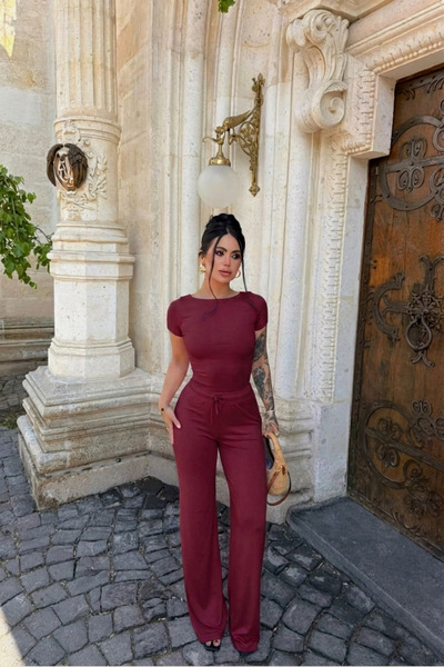 Siner Fashion Γυναικείο Βαμβακερό Σετ Μπλούζα με Λαιμόκοψη Καγιόκαπο και Παντ...