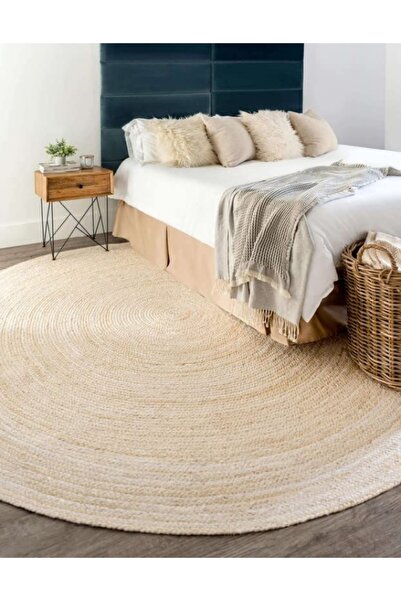 Handpicked Furniture Jute Pure Wool And Cotton White Round Carpet Ultra Soft ...