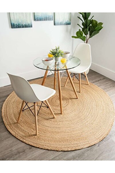 Handpicked Furniture Jute Pure Wool And Cotton Beige Round Carpet Ultra Soft ...