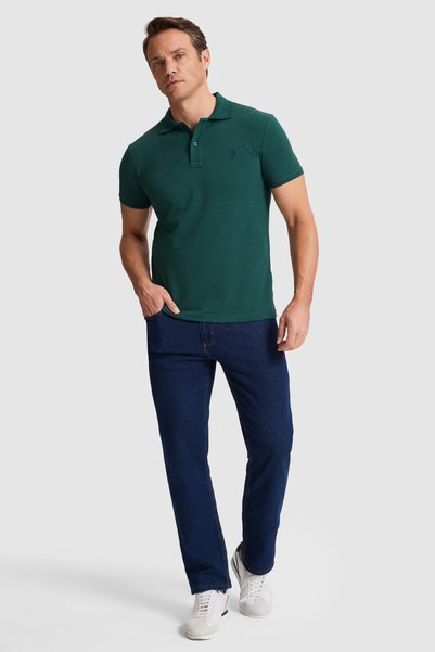 U.S. Polo Assn. Erkek Koyu Yeşil Slim Fit Polo Yaka Basic Tişört 50322347-VR079