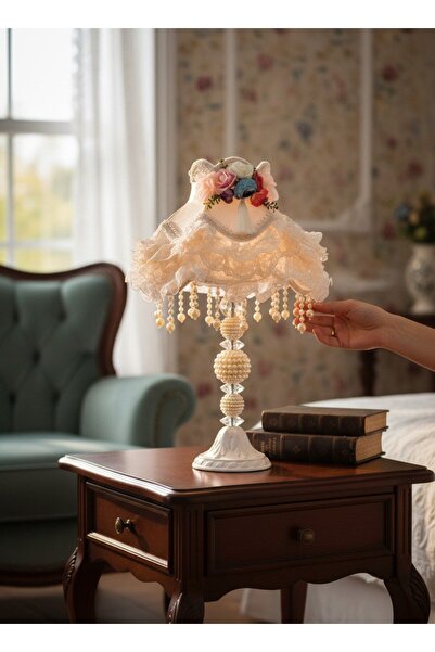 Dekovien Ecru Velvet Floral Detailed Headboard with Pearl Legs Classic Vintag...