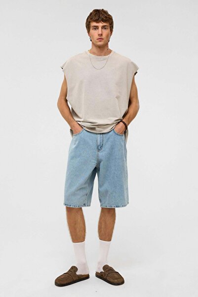 VAMOSCLO Oversize Bermuda Denim Şort Mavı Renk-1