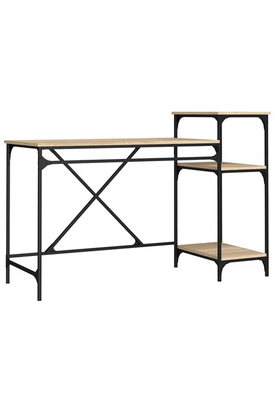 vidaxl Birou cu rafturi, stejar sonoma 135x50x90 cm lemn compozit/fier