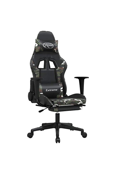 vidaxl Scaun de gaming masaj/suport picioare negru/Camuflaj piele