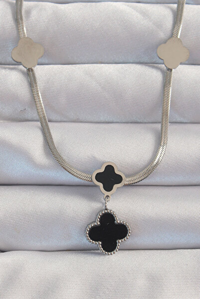 OGHAMAY 316L Steel Silver Color Italian Chain Enamel Clover Necklace