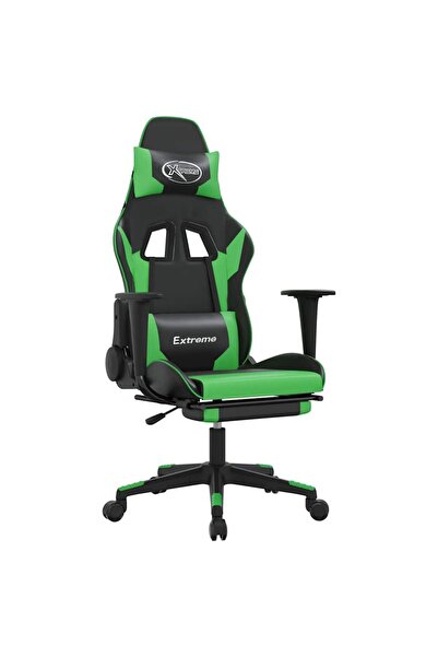 vidaxl Scaun gaming de masaj/suport picioare, negru/verde, piele