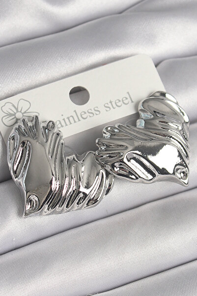 OGHAMAY Brass Silver Color Embroidered Heart Model Women's Earrings