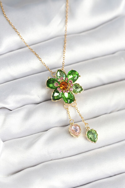 OGHAMAY 316L Steel Chain Gold Color Flower Model Dangle Women's Necklace
