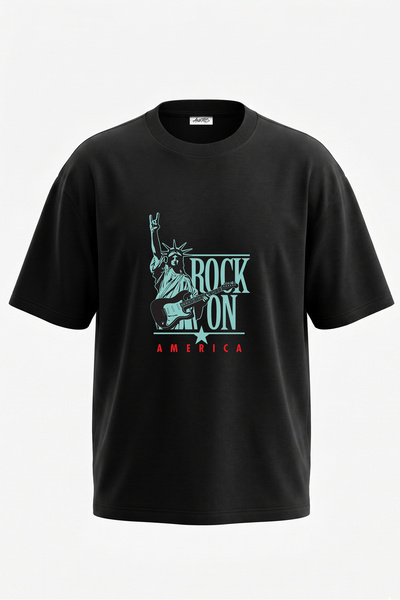 Anetos Tricou supradimensionat din bumbac negru cu imprimeu Liberty Rock Guit...