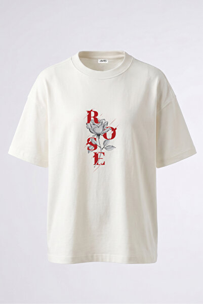Anetos Tricou oversize alb din bumbac cu imprimeu pe spate Silver Rose Design