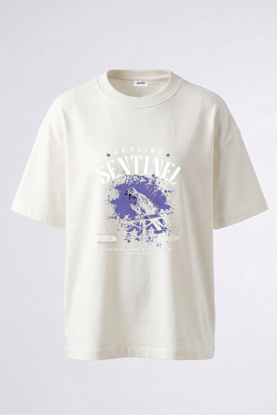 Anetos Tricou supradimensionat alb din bumbac, cu imprimeu pe spate, cu desig...