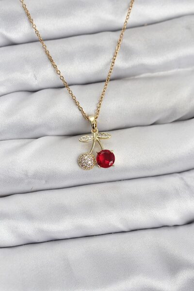 OGHAMAY 316L Steel Chain Gold Color Cherry Model Zircon Stone Women's Necklace