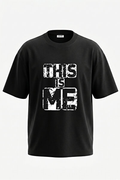 Anetos Tricou oversize negru din bumbac cu imprimeu pe spate This Is Me Design