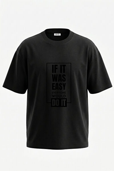 Anetos Basari Motive Design T-shirt sa zadnjim printom, pamučna, crna, oversize