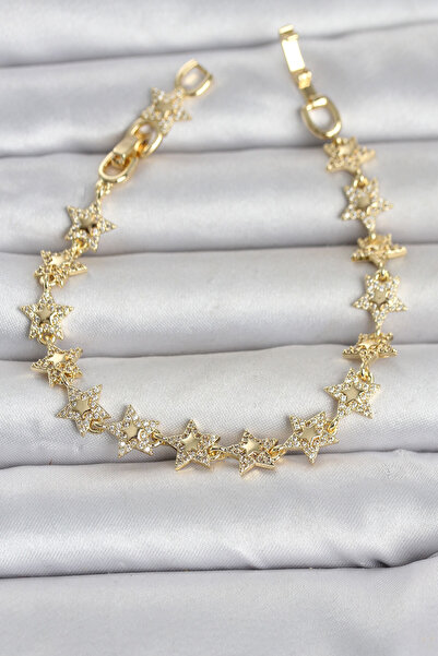 OGHAMAY Row Star Model Zircon Stone Gold Color Brass Women's Bracelet