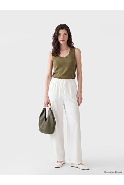LC Waikiki Lcw Comfort White Wide Leg Women's Trousers with Elastic Waist