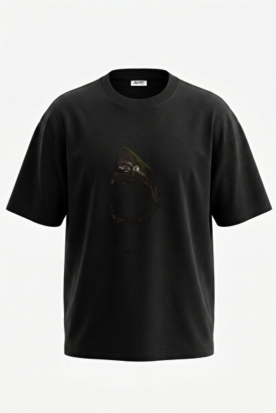 Anetos Tricou oversize negru din bumbac cu imprimeu pe spate cu design cap de...