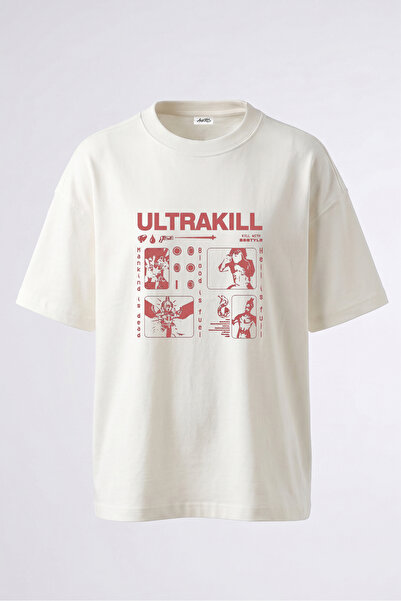 Anetos Ultrakill igra Dizajn Leđa Tiskana Pamučna Bela Oversize Majica