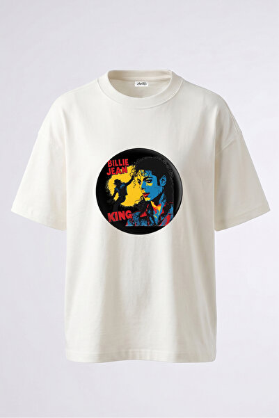 Anetos Tricou alb oversize din bumbac cu imprimeu pe spate Michael Jackson Ki...