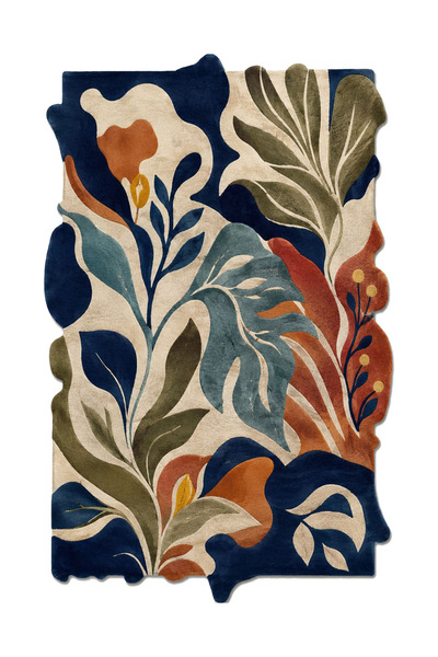 Rugs Modern Halı SDT Özel Kesim Soyut Botanik Yaprak ve Çiçek Desenli Krem Do...