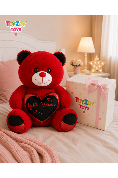 Toyzoy Toys Ayıcık Kalpli Kırmızı 50 cm - Hediyelik Peluş Oyuncak