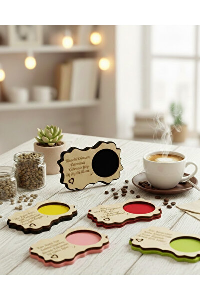 ih ihra Set of 6 Special Design Wooden Coasters - Laser Cut Lettered Coffee P...