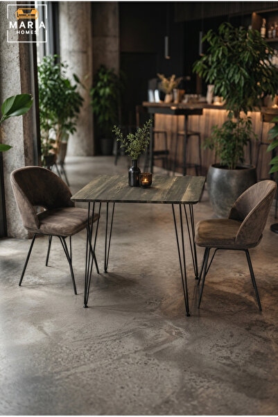 MARIA HOMES Industrial Square Dining Table Wooden Top Café Table Restaurant T...