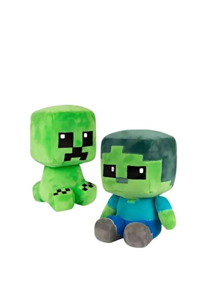 MASHASHOP Set de 2 mascote de pluș, tip Minecraft, cu ventuză, multicolor, 25 cm