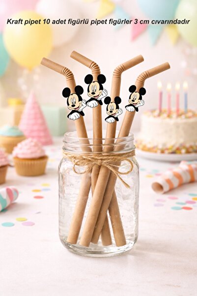 Sinek Kupası Tasarım Mickey Mouse Themed 10-Piece Figured Straws Birthday Par...