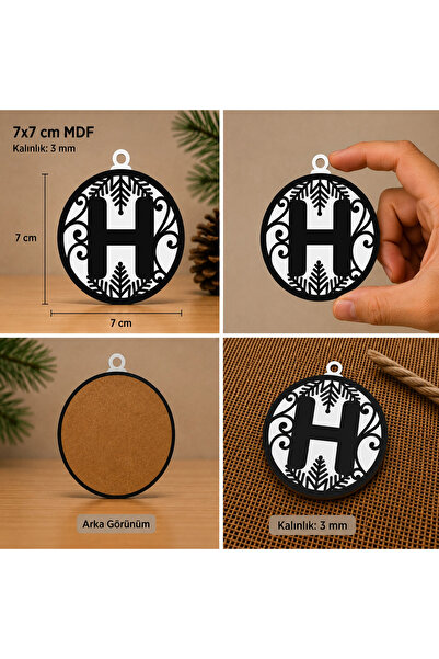 Reysa Tasarım Letter H Christmas Ornament – Mdf Pine Tree Patterned Hanging D...