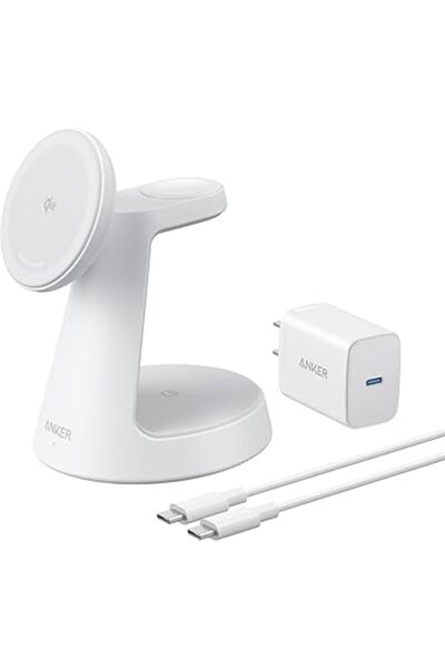Anker MagGo Încărcător wireless magnetic 3-în-1, Qi2 15W, Alb