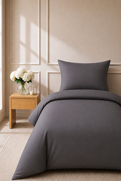 Anılsan Elif Satin Plain Single Set Buttoned Duvet Cover Quilt Cover 100% Cot...