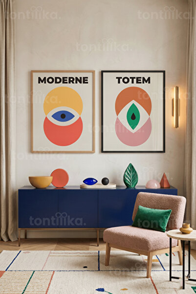 Tontilika Σετ 2 ζωγραφικών έργων με γεωμετρικό και αφηρημένο σχέδιο με ξύλινο...