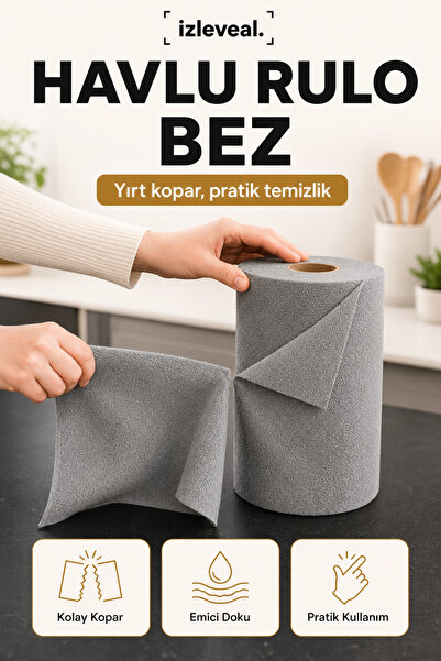 Rulo Temizlik Bezi Gri Çok Amaçlı Yıkanabilir Emici Mutfak Ev Bezi Pratik