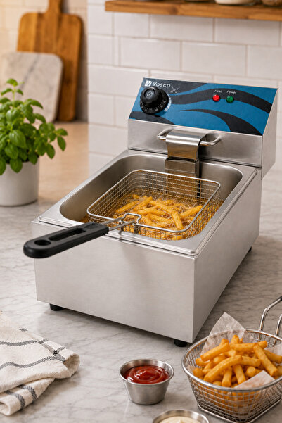 vosco 6 Litre Tek Hazneli Elektrikli Fritöz – Profesyonel Paslanmaz Çelik Fritöz