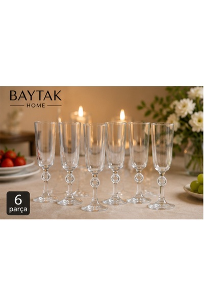 BAYTAK HOME طقم كؤوس شمبانيا زجاجية فاخرة مكون من 6 قطع - تصميم أنيق، متين وم...