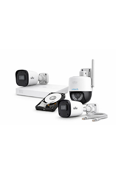 UNV Sistem complet de supraveghere IP 2 camere fixe + 1 cameră rotativă Lumin...