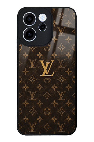 Spoyi Oppo Reno 15F Brown Gold LV Tasarımlı Glossy Telefon Kılıfı