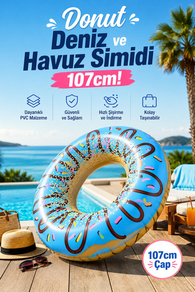 craftivio Donut Sea and Pool Ring 107 cm Large Size Chocolate Patterned Infla...