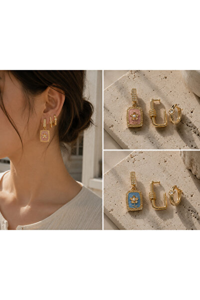 ADELYA CONCEPT Flower Detailed Sparkling Gold Color Women's Earring Model