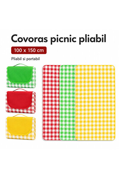 iTin Covoras picnic pliabil 100 x 150 cm, material panza rezistent la umidita...