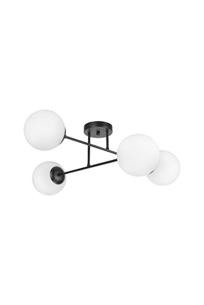 Cojom Candelabru Brato 4NAB, metal negru, abajururi din sticlă, alb mat, 4XE27
