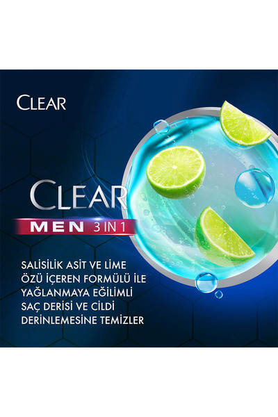 Clear Men 3in1 Şampuan & Duş Jeli Yağlanma Karşıtı Lime Özü 350 ml x4