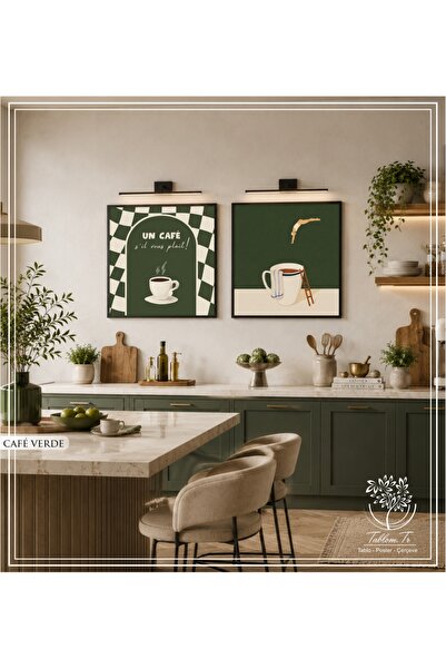 Tablomtr Cafe Verde - Dijital Baskılı Siyah Metal Çerçeveli Gerçek Camlı 2'li...