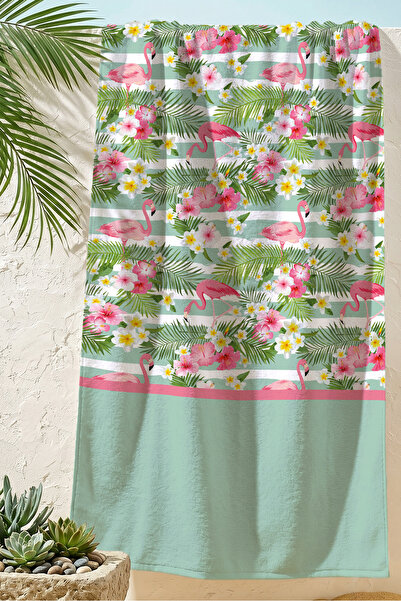 Evimde Bambaşka Πετσέτα θαλάσσης Flamingo Tropical Floral - Πετσέτα από μικρο...