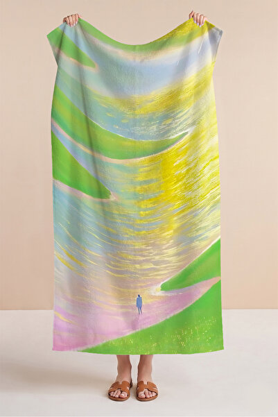Evimde Bambaşka Abstract Landscape Sea Beach Towel - Pastel Modern Mediterran...